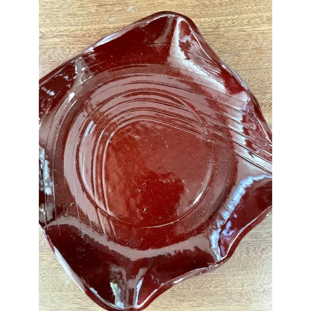 Vintage Handmade Studio Pottery Lidded Dish Deep Red Glaze Signed Artisan